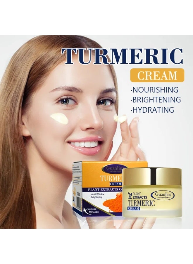 GUANJING Turmeric Anti-Aging Cream for Face 50ml, Whitening Brightening Anti-Wrinkle & Anti-Acne Turmeric Facial Cream with Jojoba Oil & Hyaluronic Acid - Image 3